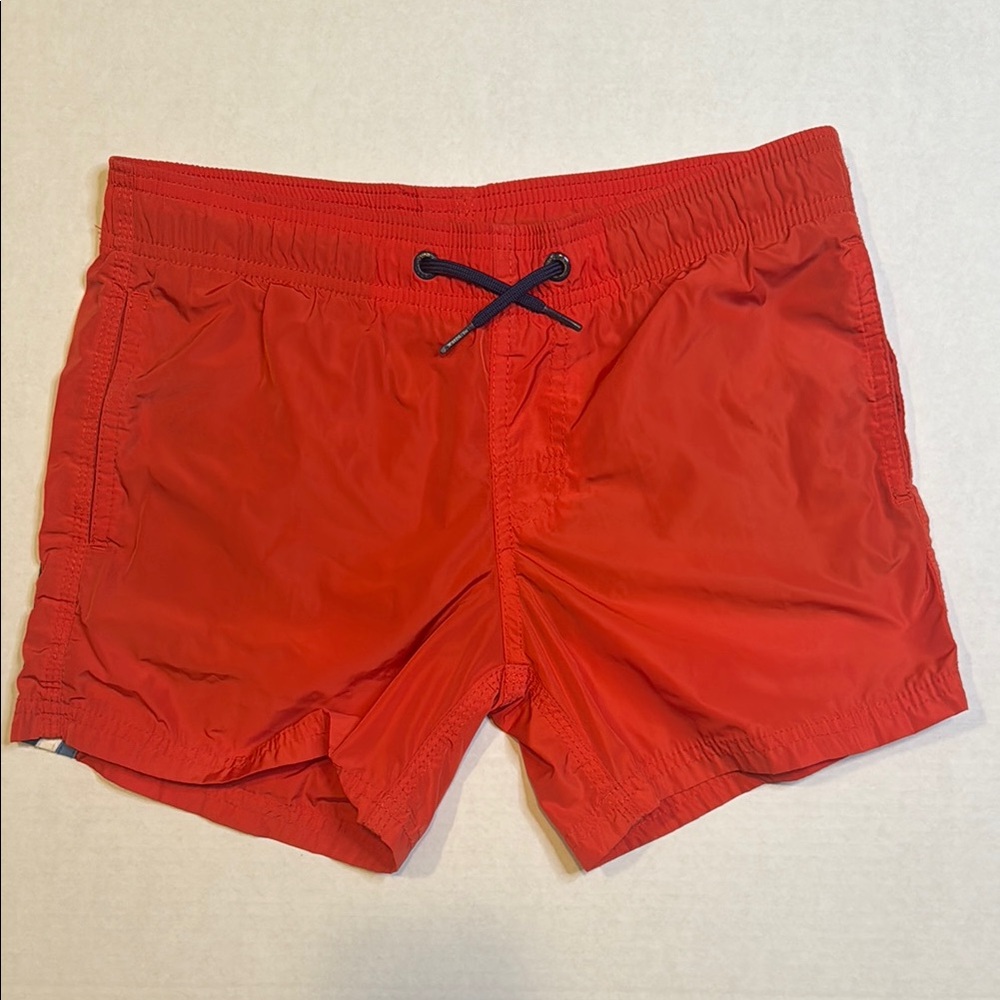 Boys Sundek Retro Striped Red Swim Trunks Quick-Dry Drawstring Waist